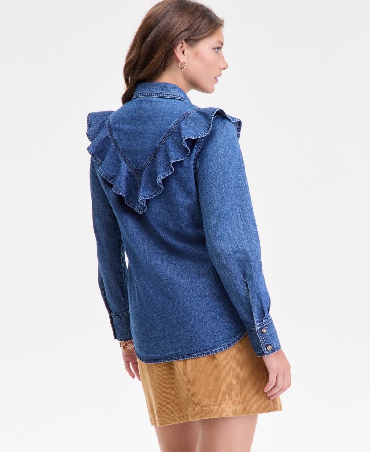 On 34th Women's Denim Ruffle Shirt, Macy's Exclusive In Blue