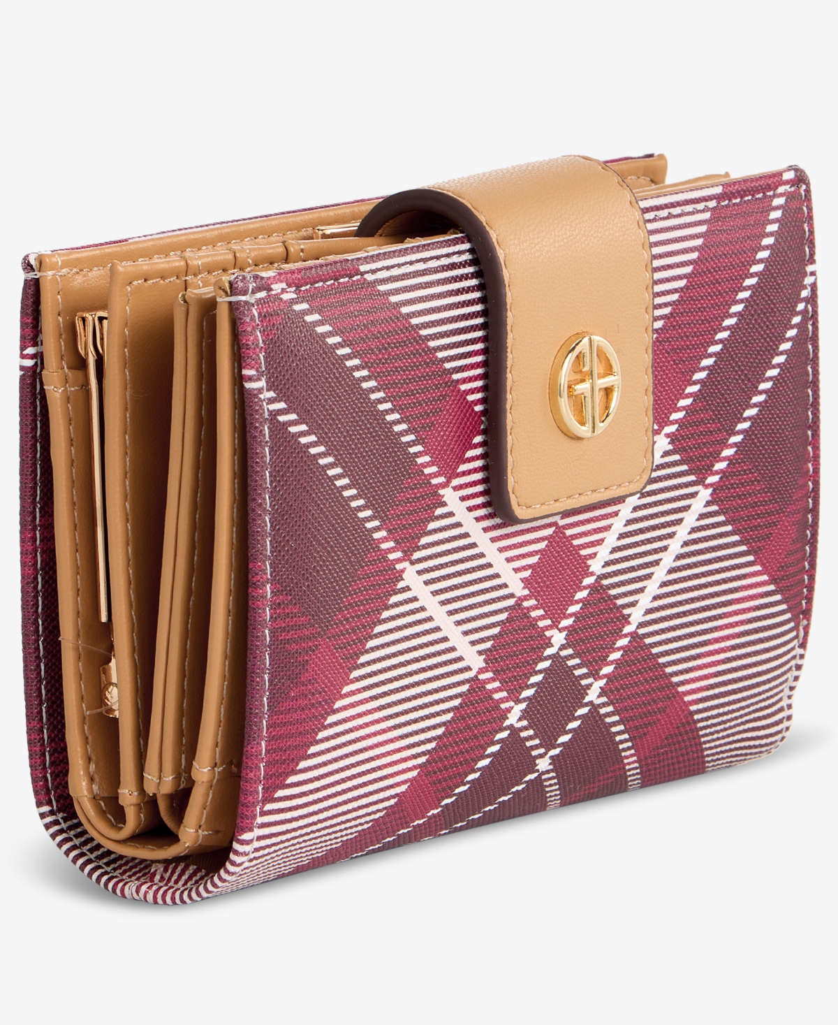 Giani Bernini Plaid Framed Indexer Wallet, Macy's Exclusive In Burgundy