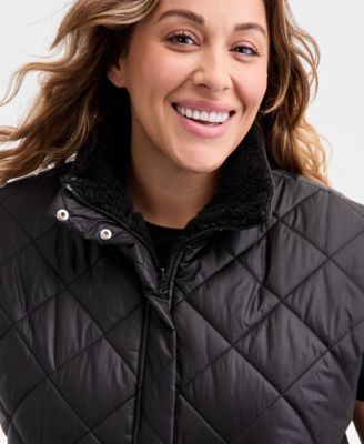 Plus Size Reversible Relaxed Zip-Front Sherpa Vest