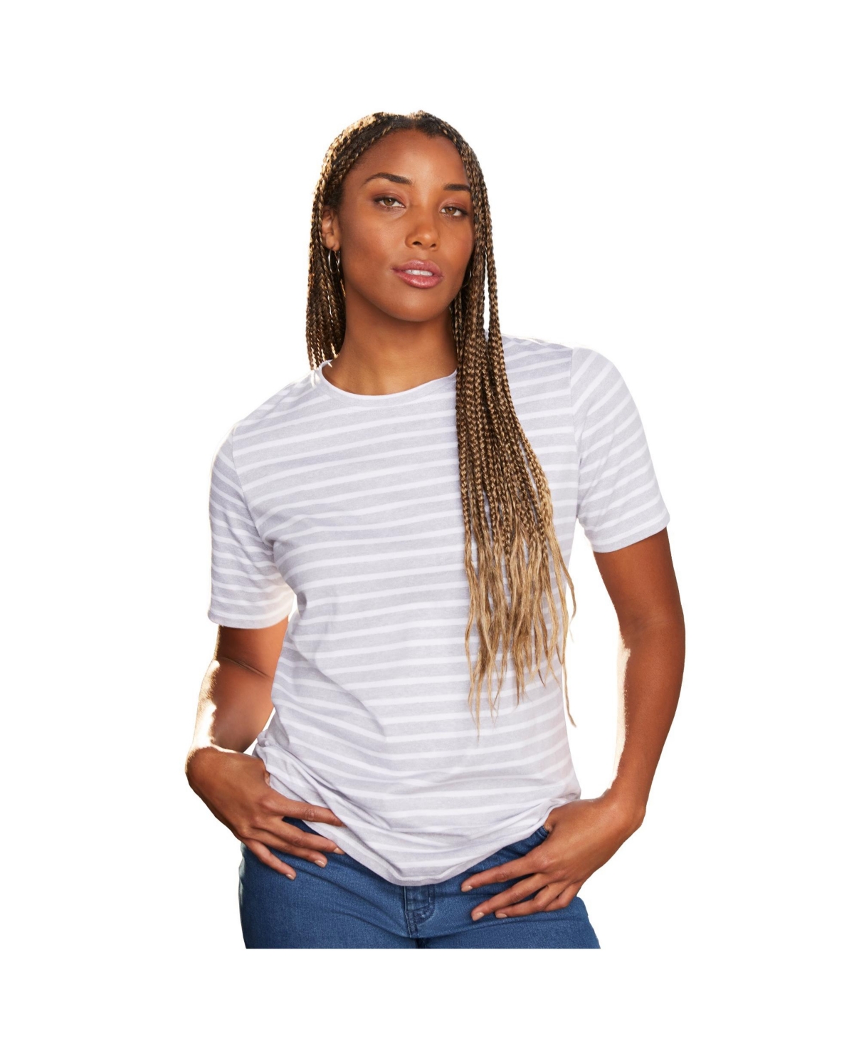 Women's Plus Size Short-Sleeve Crewneck One + Only Tee - Heather white stripes