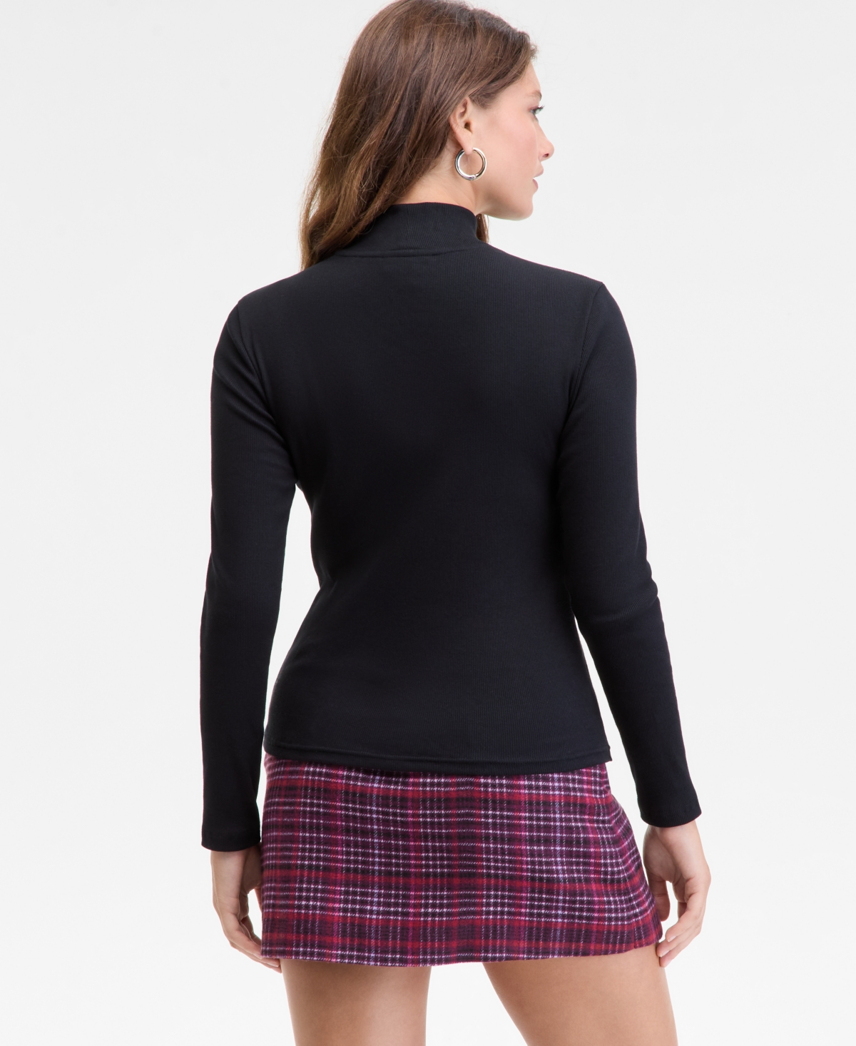 On 34th Womens Mock Neck Micro Rib Top Xxs 4x Macys Exclusive In Black