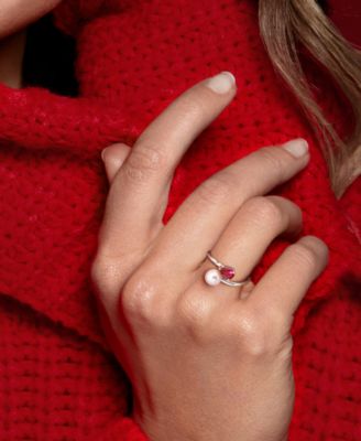 Cultured Freshwater Pearl & Garnet Ring (1/2 ct. t.w.) in 18k Gold-Plated Sterling Silver