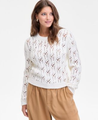 Women's Open-Stitch Crewneck Sweater, Macy's Exclusive