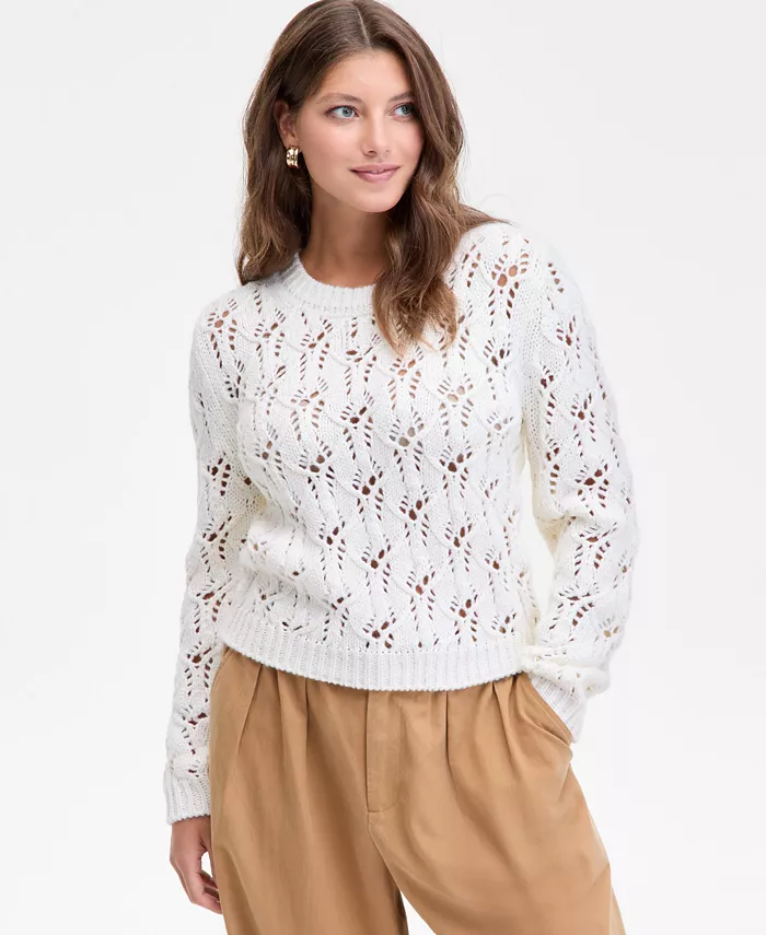 Women's Open-Stitch Crewneck Sweater
