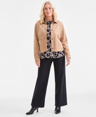 Women's Faux-Suede Button-Front Jacket, Macy's Exclusive