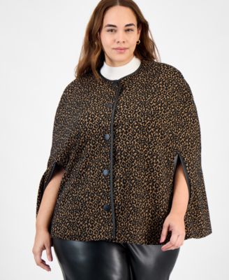 Kasper - Plus Size Knit Jacquard Snap-Front Cape Jacket