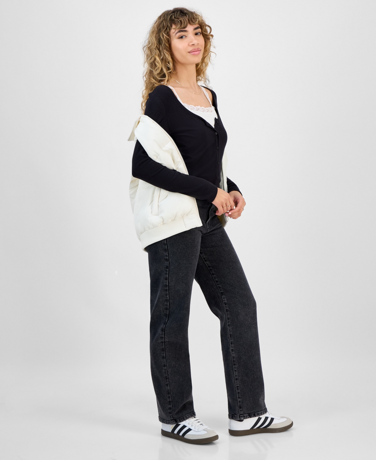 Hippie Rose Juniors' Two-piece Camisole & Cardigan Top In Black