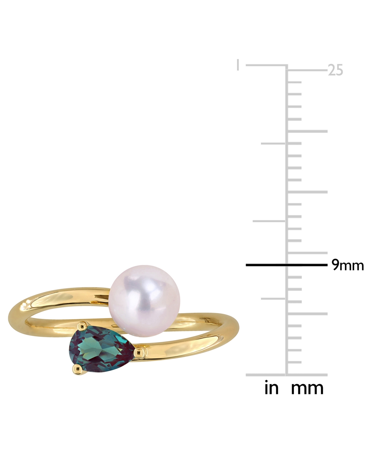 Macy's Cultured Freshwater Pearl & Lab-created Alexandrite Ring (5/8 Ct. T.w.) In 18k Gold-plated Sterling  In Gold