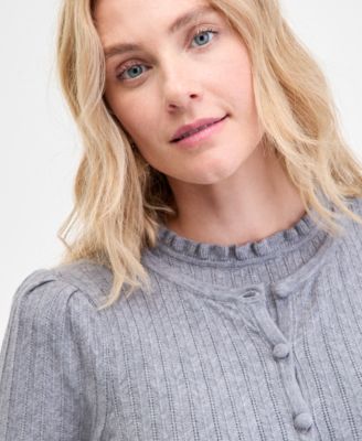 Women's Puff-Shoulder Pointelle-Knit Cardigan, Macy's Exclusive