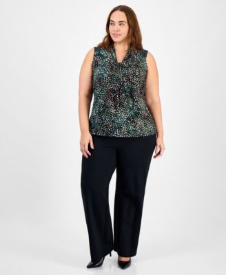 Plus Size Printed Twist-Neck Sleeveless Top