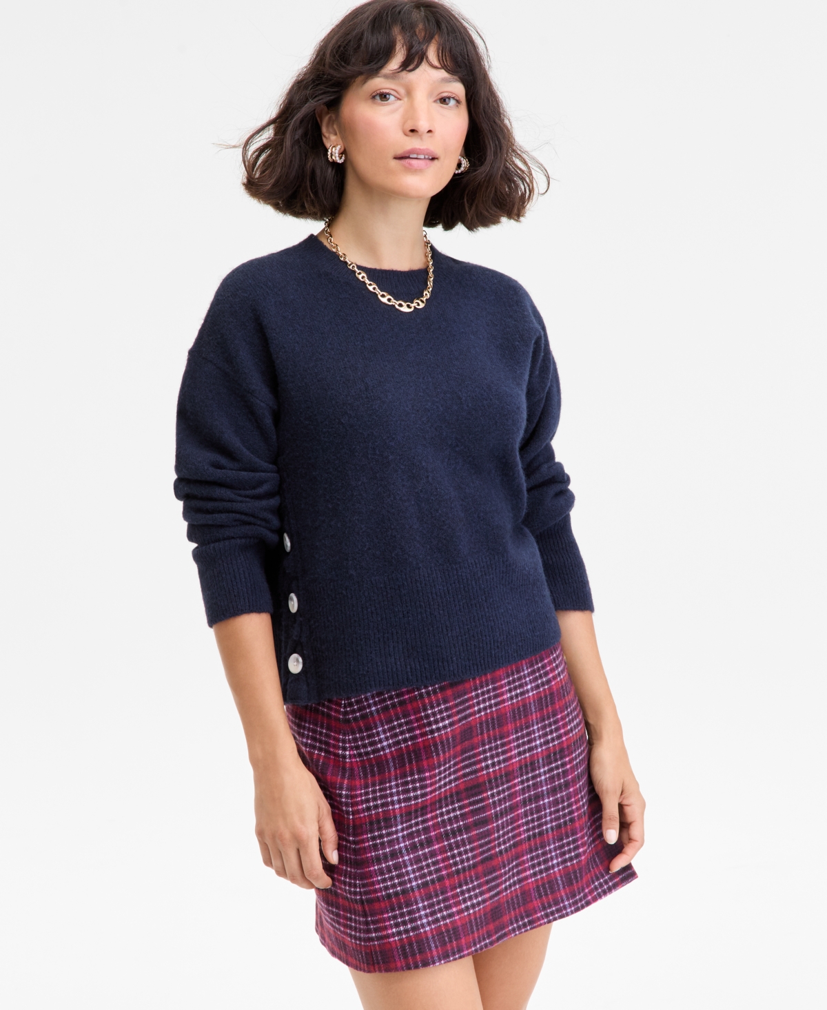 On 34th Women's Side-button Crewneck Sweater, Macy's Exclusive In Blue