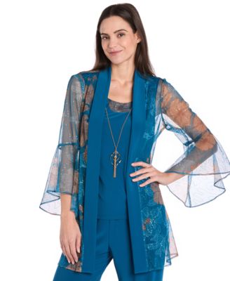 R & M Richards - Women's Foil-Lace Jacket & Pants Set