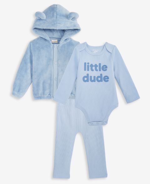 Комплекты First Impressions Hooded Faux-Sherpa Jacket, Little Dude Bodysuit and Brushed Rib Pants, 3-Piece Set для мальчиков-малышей, цвет: Белый