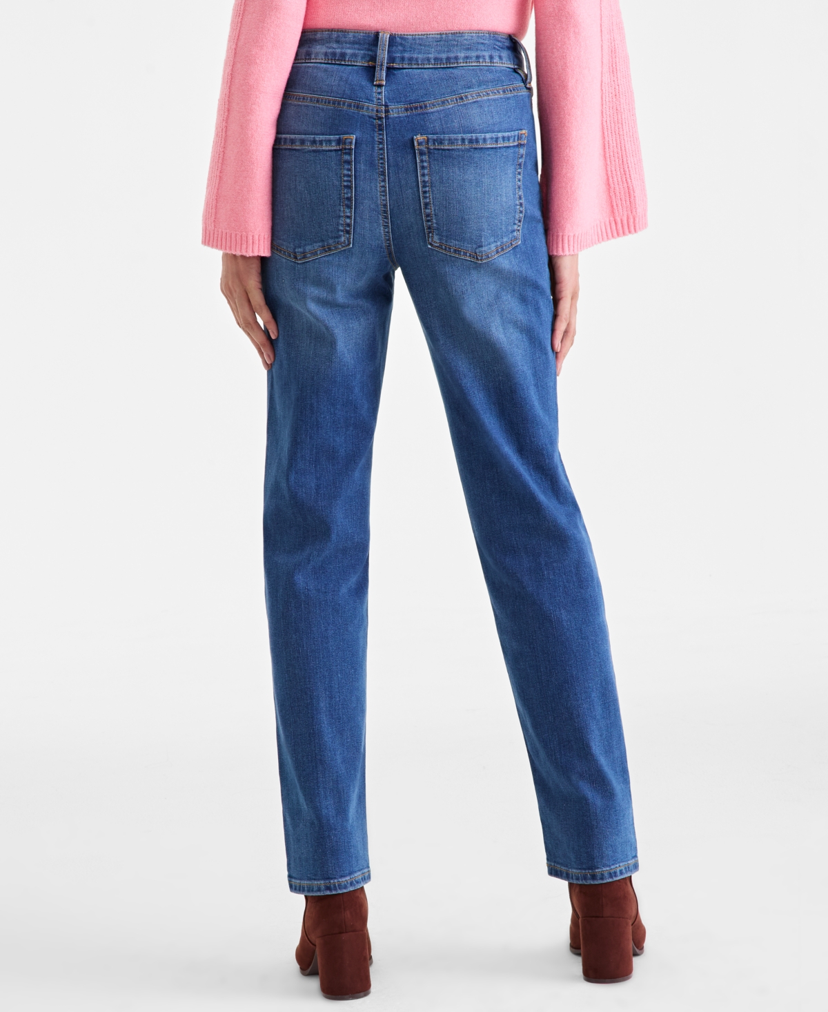 Style & Co Women's Embroidered High-rise Straight Jeans, Macy's Exclusive In Blue