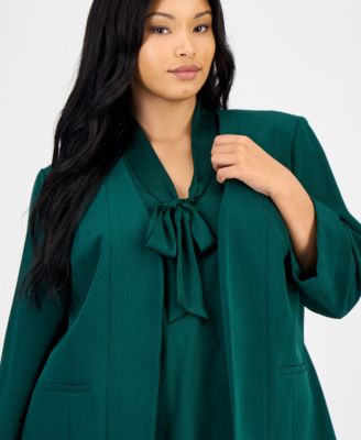 Plus Size 3/4-Sleeve Open-Front Blazer