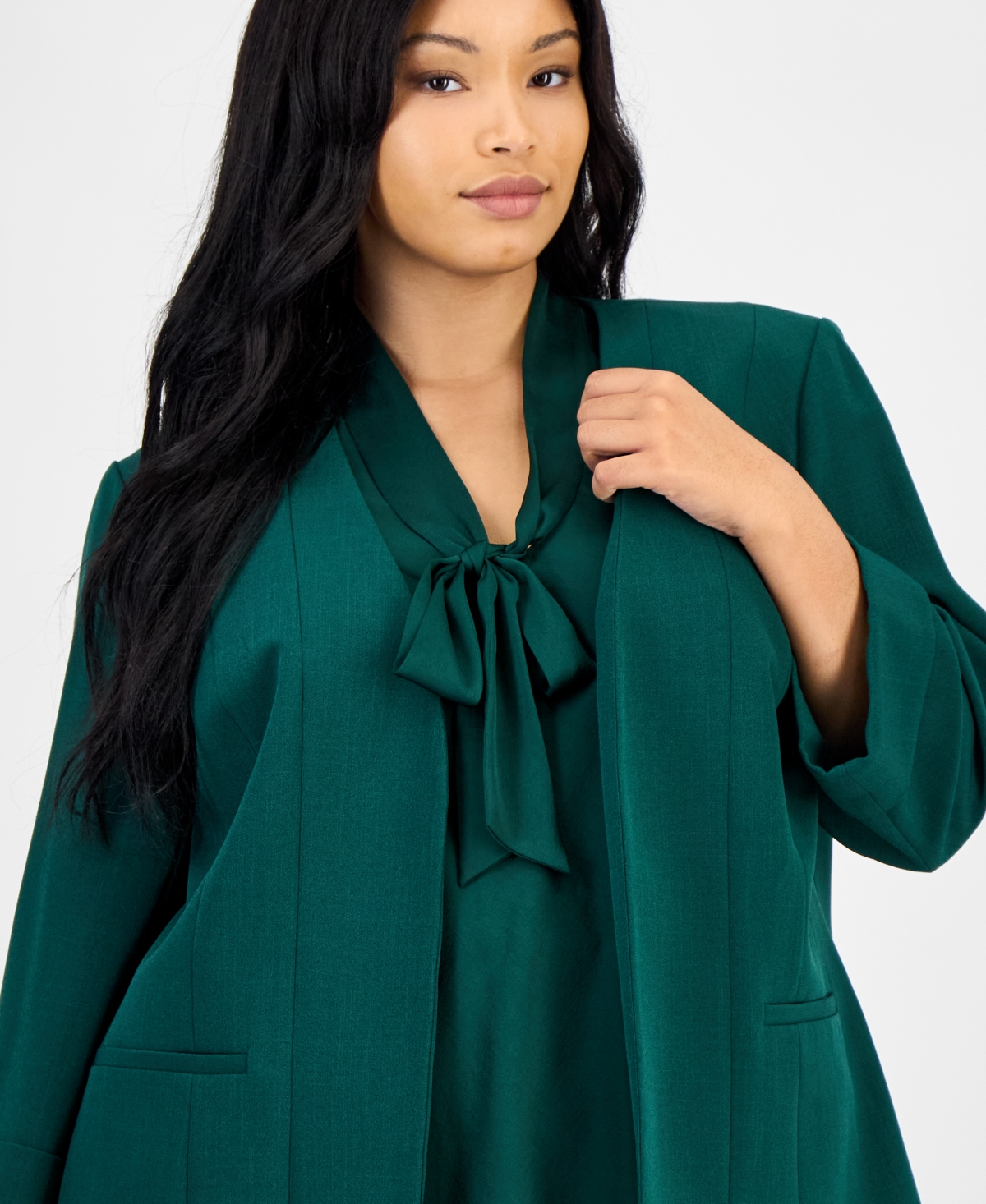 Kasper Plus Size 3/4-sleeve Open-front Blazer In Green