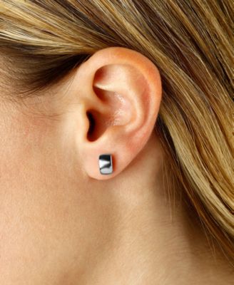 Modern Rectangle Stud Earrings Set in 14k Yellow Gold