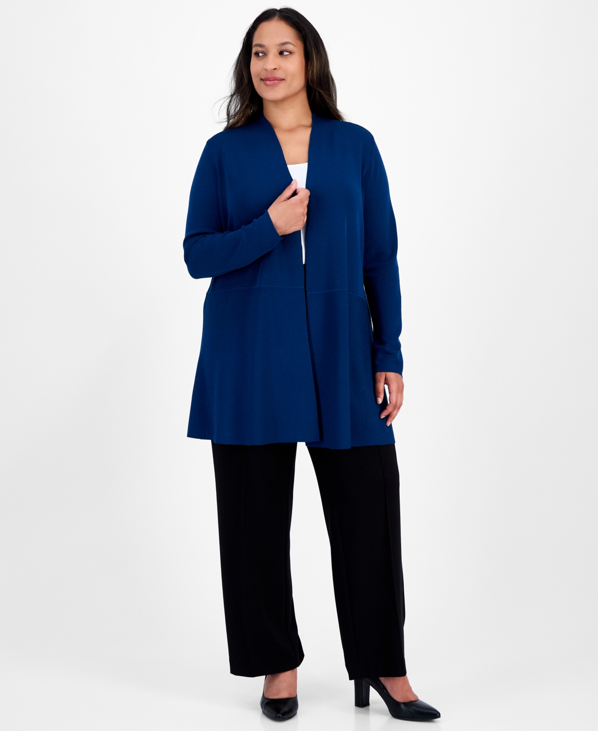 Anne Klein Plus Size Monteray Open-front Cardigan In Blue