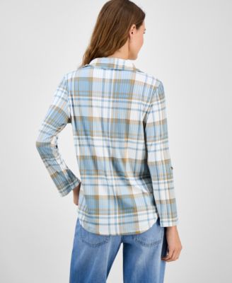Juniors' Plaid Knit Shirt   