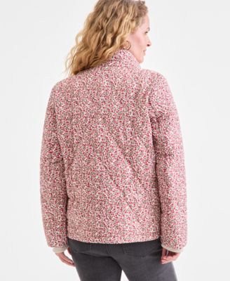 Petite Cotton Floral Vines Puffer Jacket, Macy's Exclusive