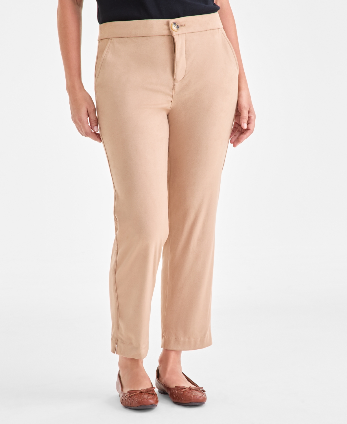 Style & Co Petite Faux-suede Pants, Macy's Exclusive In Neutral