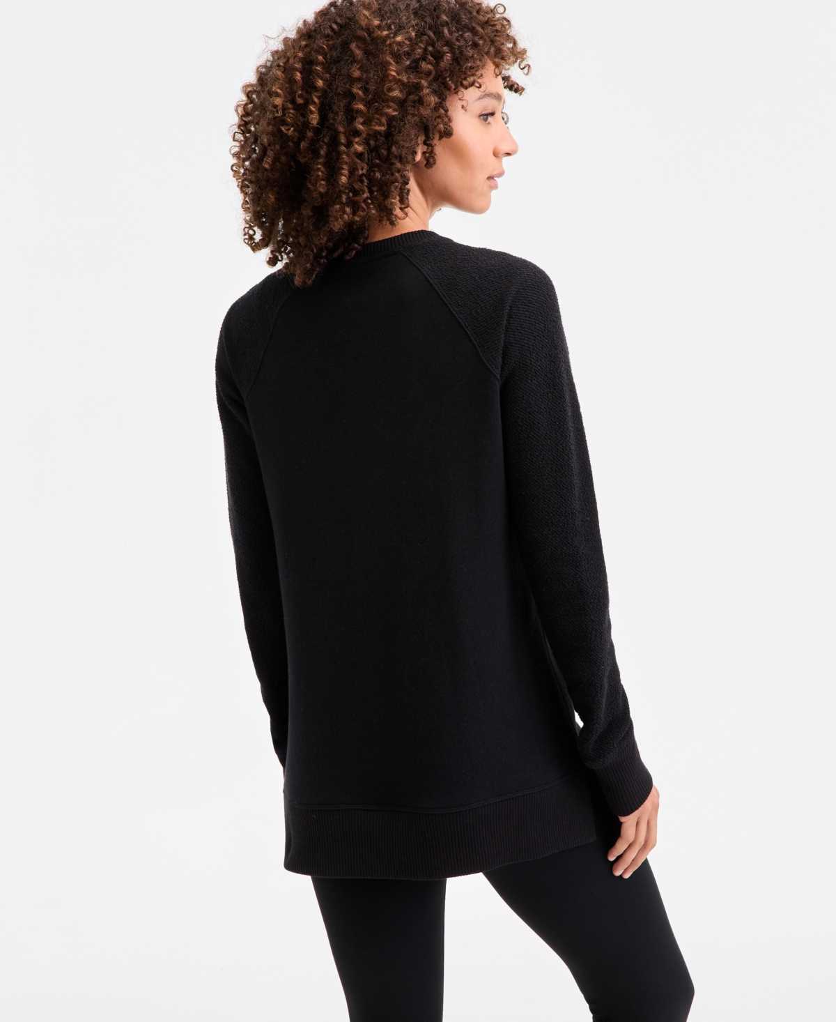 Id Ideology Women's Relaxed French Terry Crewneck Tunic, Macy's Exclusive In Black