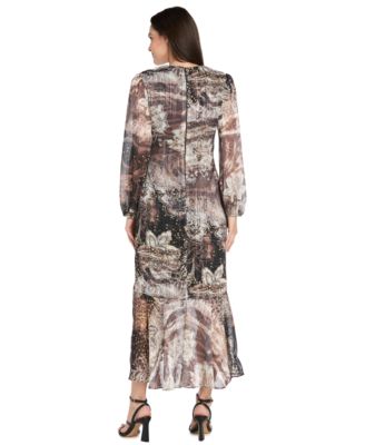 Women's Chiffon Surplice-Neck Midi Dress