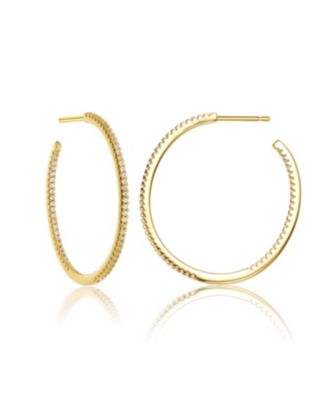 Sterling Silver 14K Gold Plated Cubic Zirconia Open Hoop Earrings