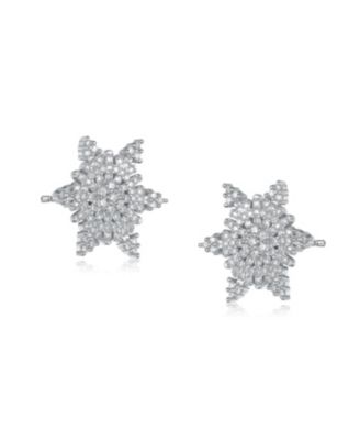 Cubic Zirconia White Gold Plated Sterling Silver Star Shape Stud Earring