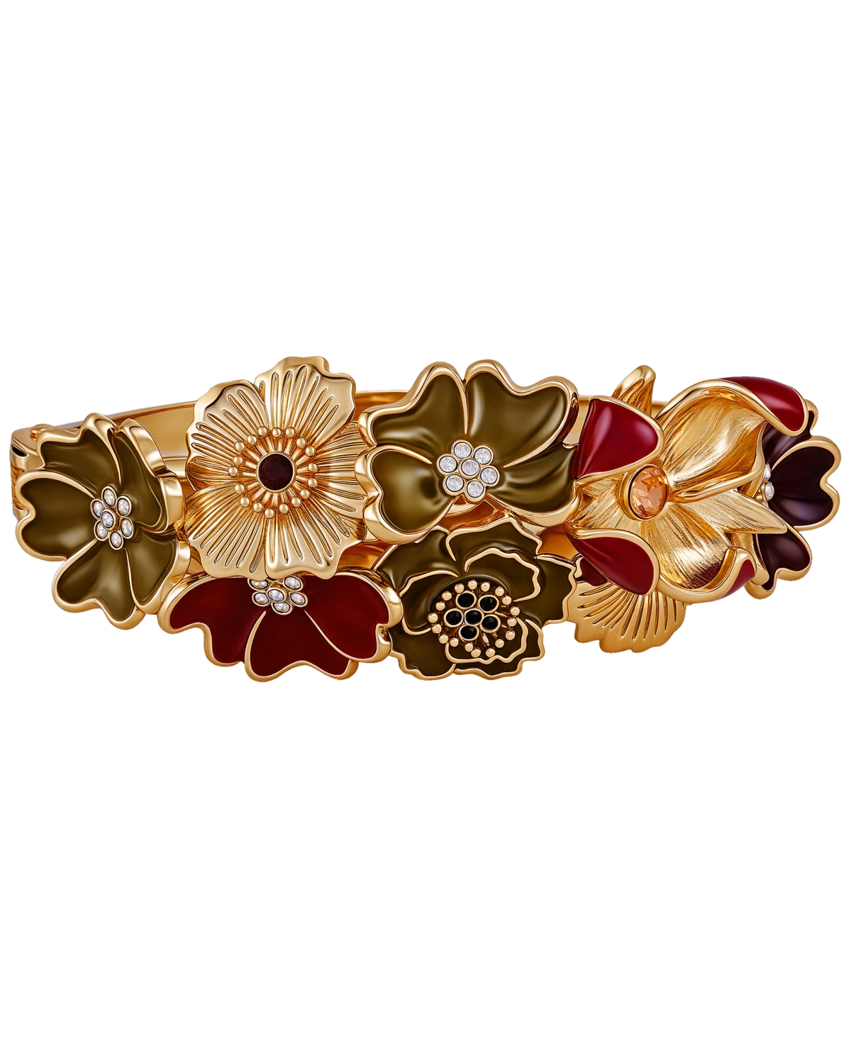 Guess Gold-tone Multi Floral Enamel Crystal Bangle Bracelet In Gold