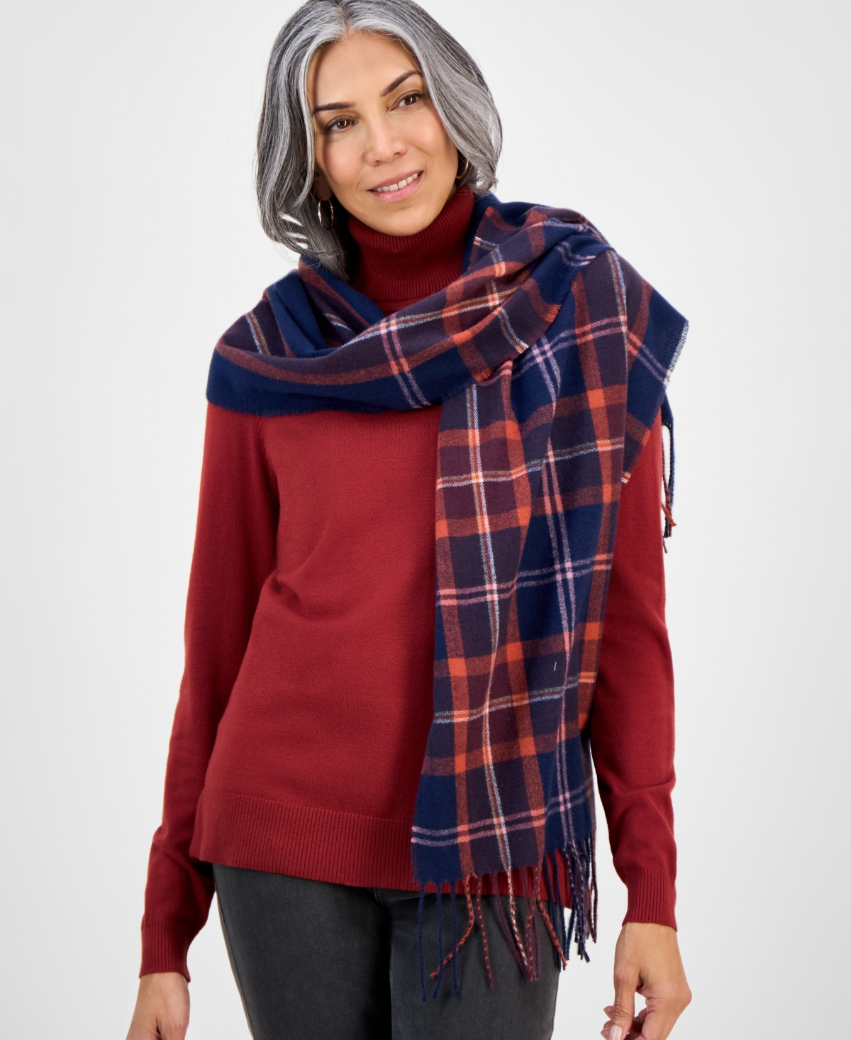 Style & Co Women's Tartan Plaid Scarf, Macy's Exclusive In Blue