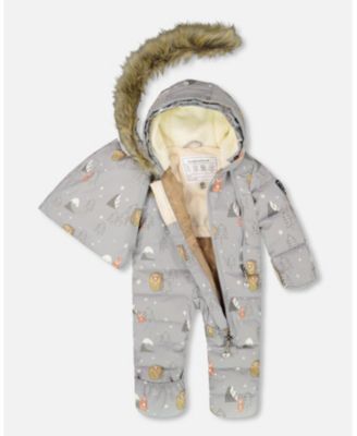 Baby Boy One-Piece Baby Snug Snowsuit Designed for Car Seat Gray Bear Print - Baby|Toddler