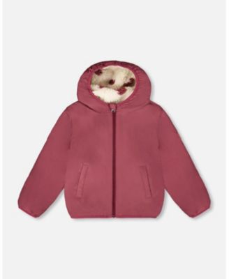Girl Reversible Mid-Season Sherpa Jacket Burgundy Heart - Child