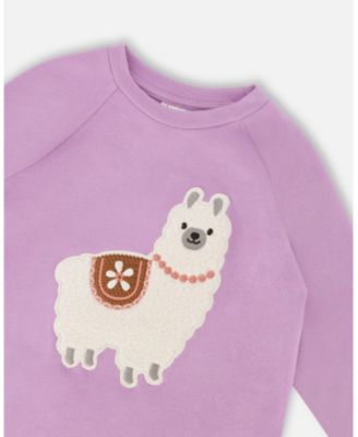Big Girls Super Soft Brushed Jersey Tunic Purple with Llama
