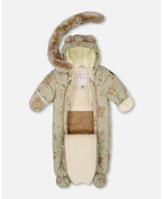 Baby Boy One-Piece Baby Layette Snowsuit Designed for Car Seat Green Animal Print - Baby