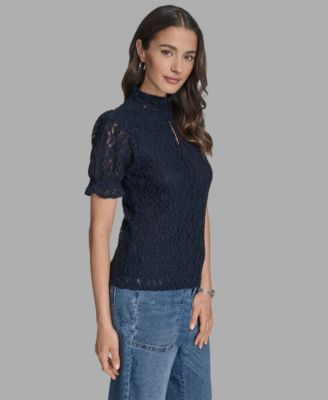 Women's Short Sleeve Lace Ruffle Top
