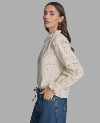 Women's Long Sleeve Eyelet Top