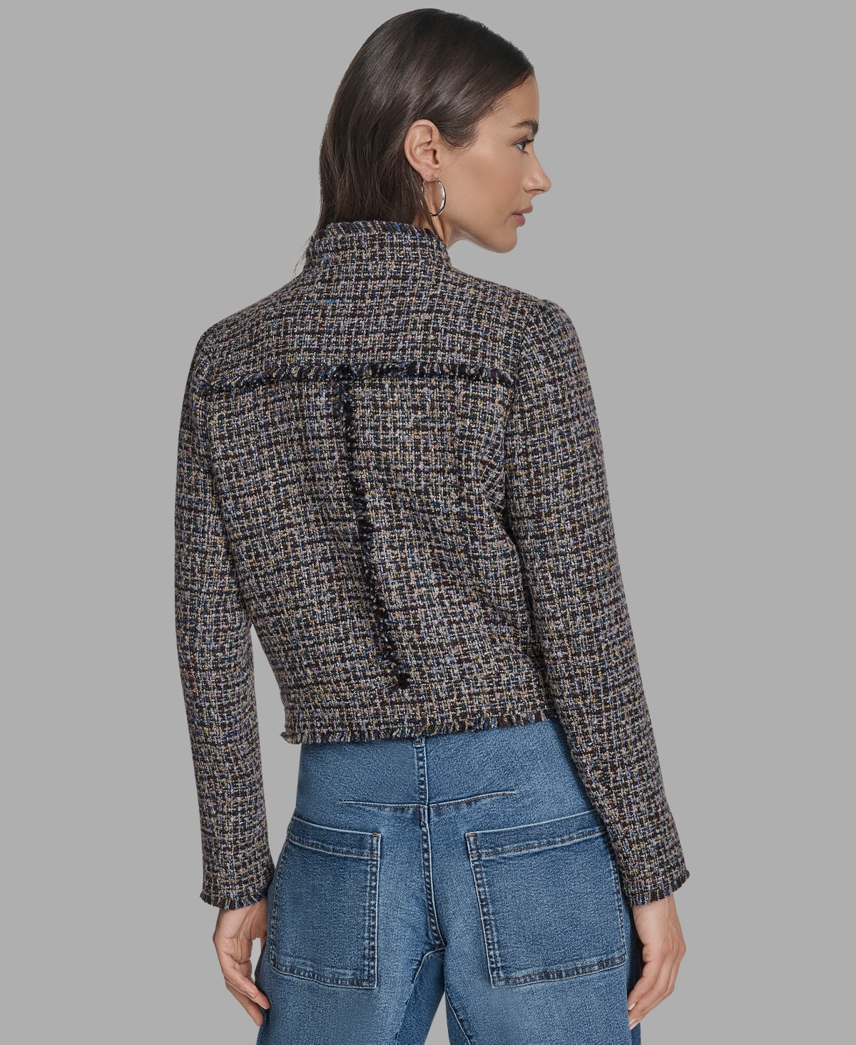 Bcbg Women's Boxy Mock Neck Tweed Jacket In Gray