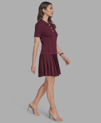 Women's Drop-Waist Pleated-Skirt Mini Dress