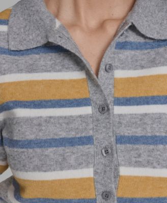 Women's Short Sleeve Striped Polo Sweater