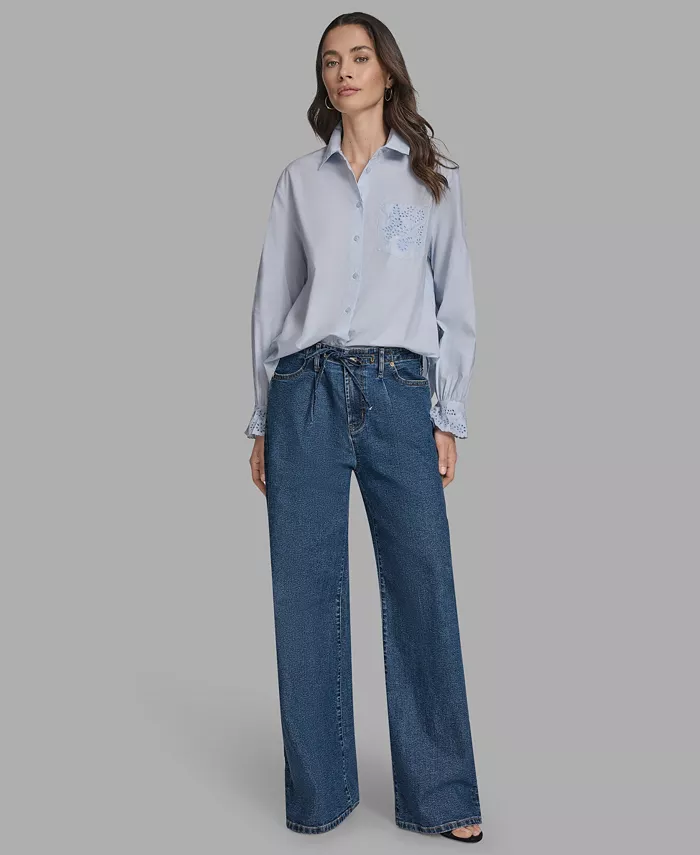 Women's Long Sleeve Button-Up Embroidered Top