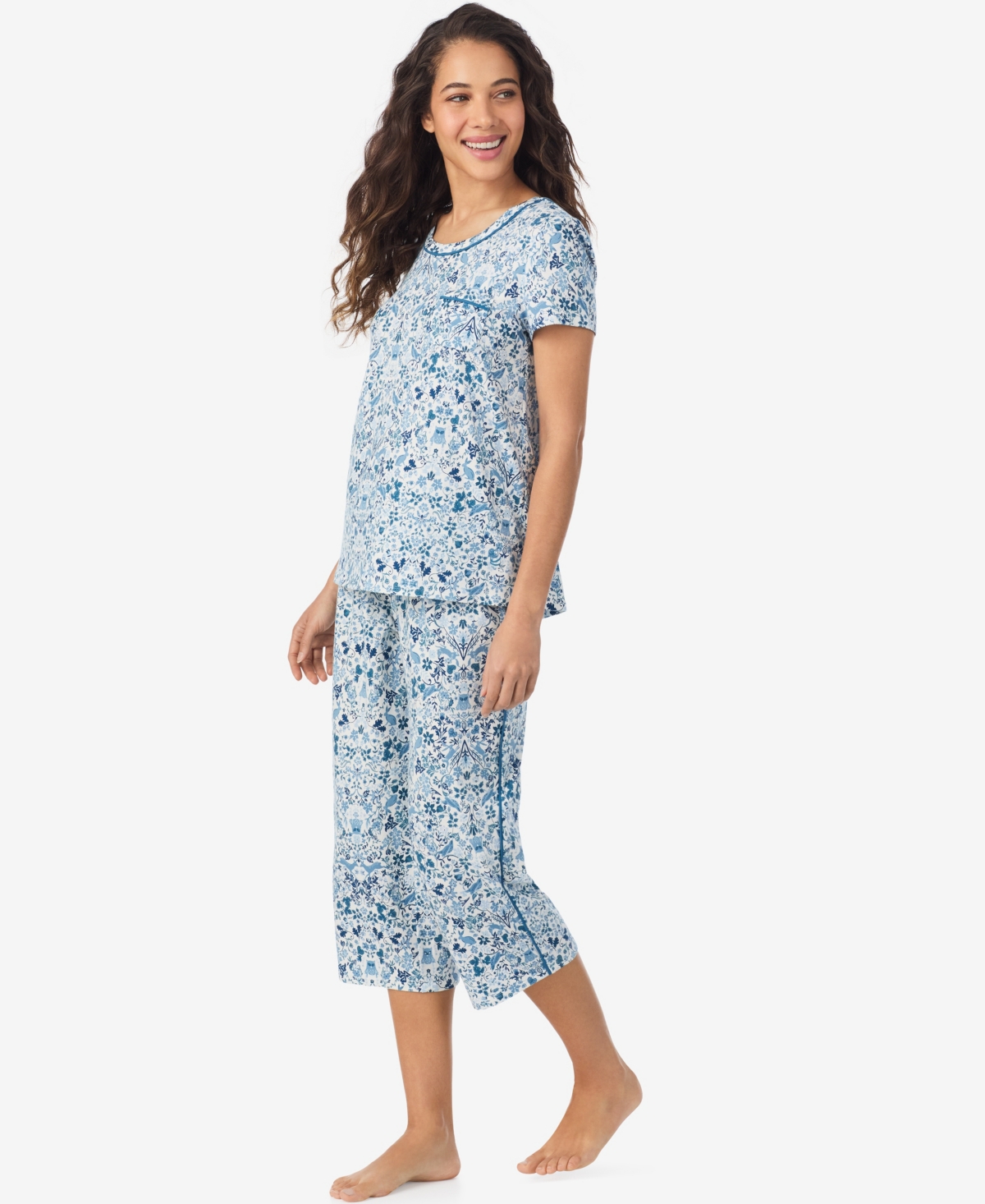 Cuddl Duds Women's Short Sleeve Cropped Pajama Set In Multi