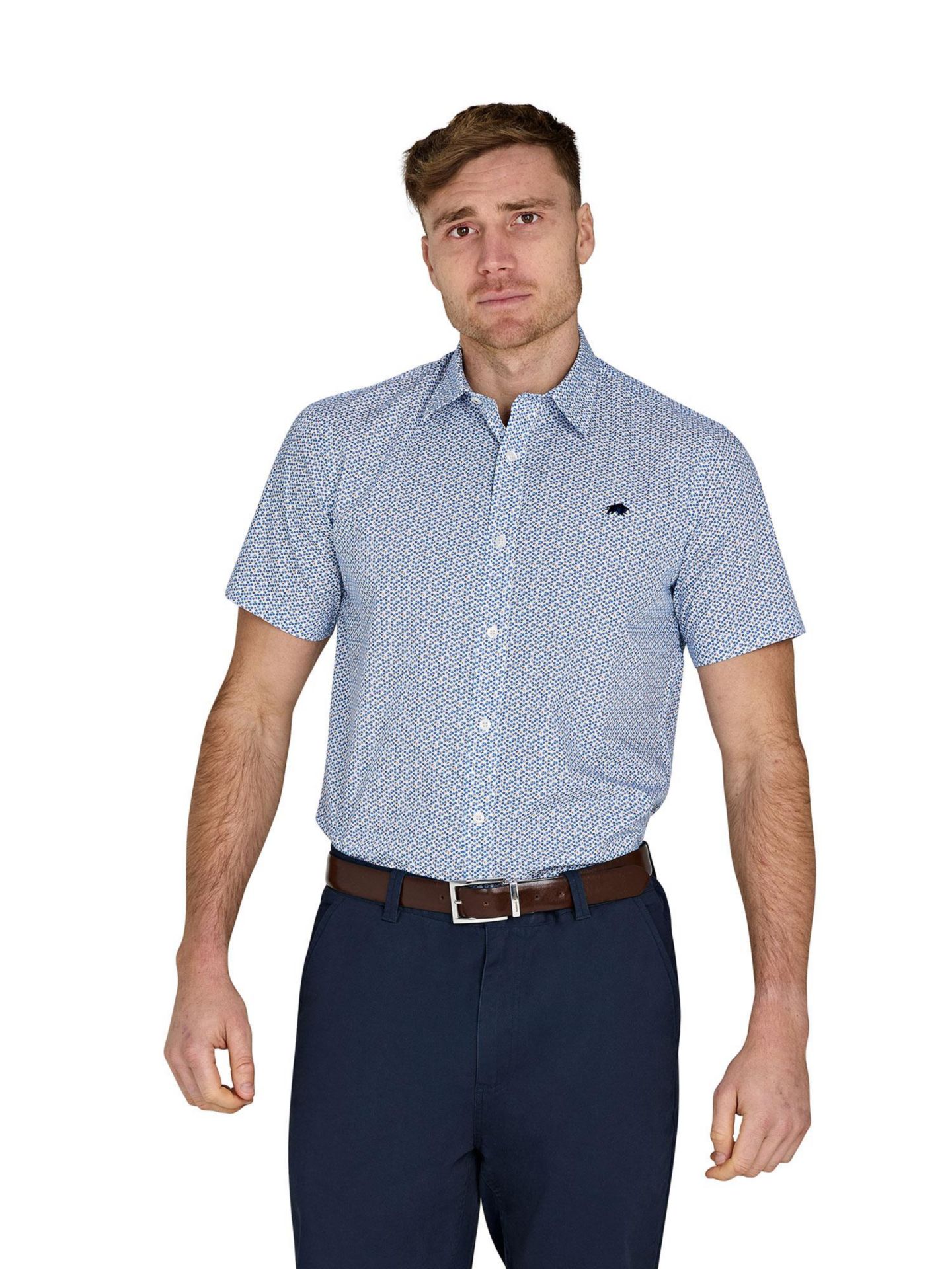 Мужская рубашка Raging Bull Short Sleeve Cotton Poplin, цвет: Синий, вариант 1 — фото 1