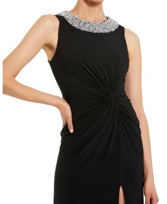 Women's Jersey Sleeveless Beaded Neck Gown With Twist