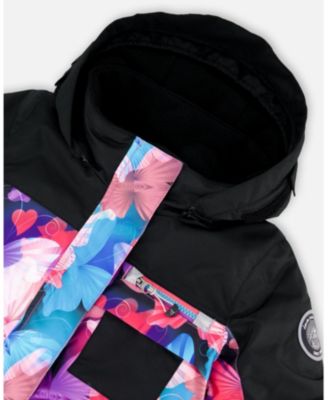 Girl One-Piece Play Snowsuit Black Butterfly Print - Toddler|Child