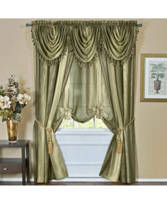 Royal Ombre Curshed Semi Sheer 3 Pack Tassled Window Valances - 46 in. W x 42 in. L