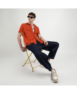 Men's Red Ruched Regular Fit Casual Shirt