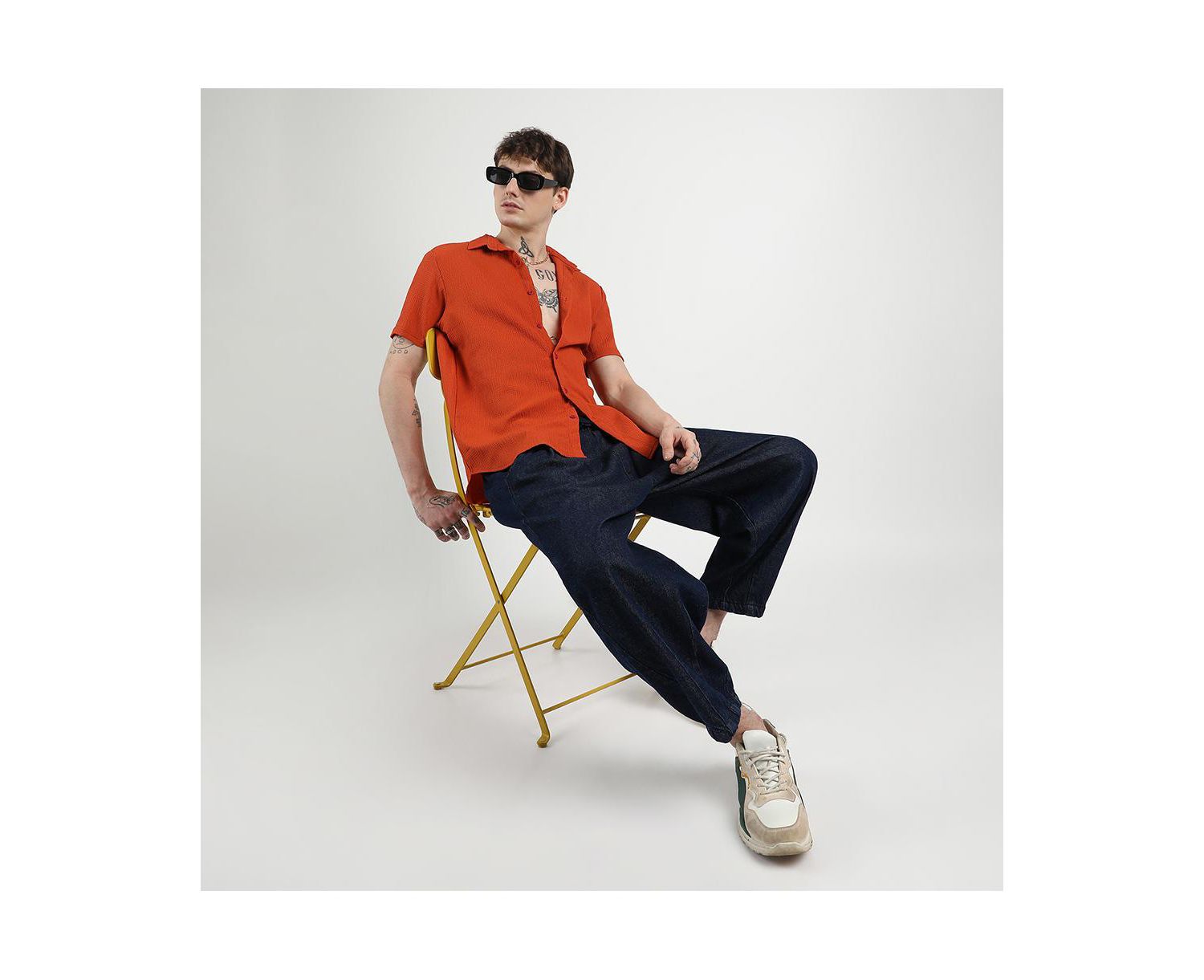 Men's Red Ruched Regular Fit Casual Shirt
