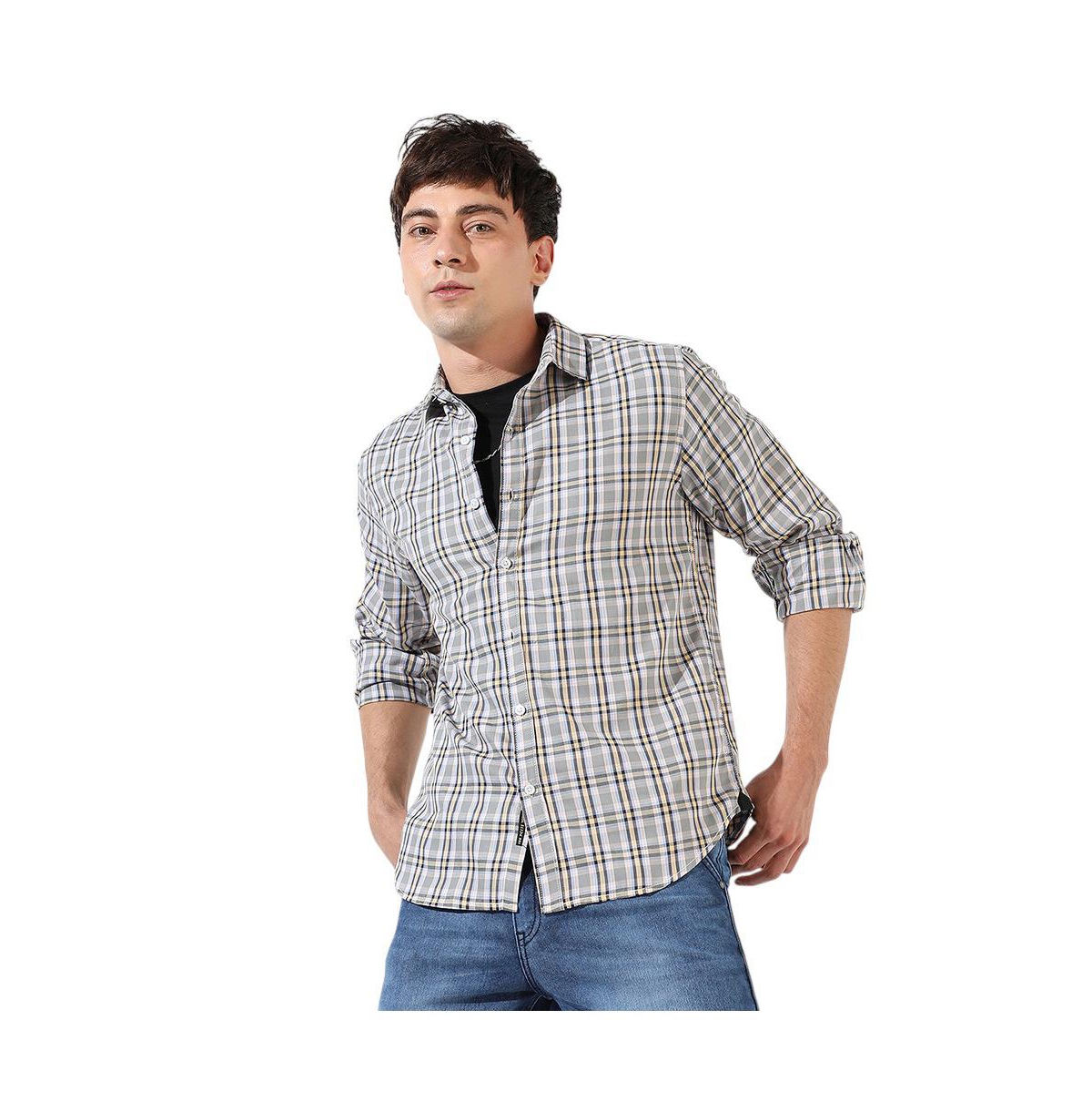 Men's Multicolour Checkered Regular Fit Casual Shirt - Brown