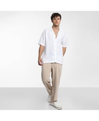 Men's Chalk White Unhemmed Striped Oversized Shirt
